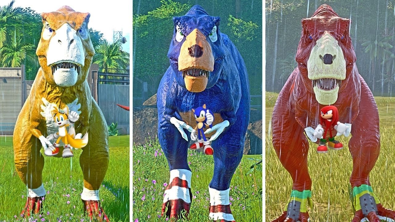 Sonic The Hedgedog, Tails, Knuckles in JURASSIC WORLD EVOLUTION - Tyrannosaurus Rex Mods
