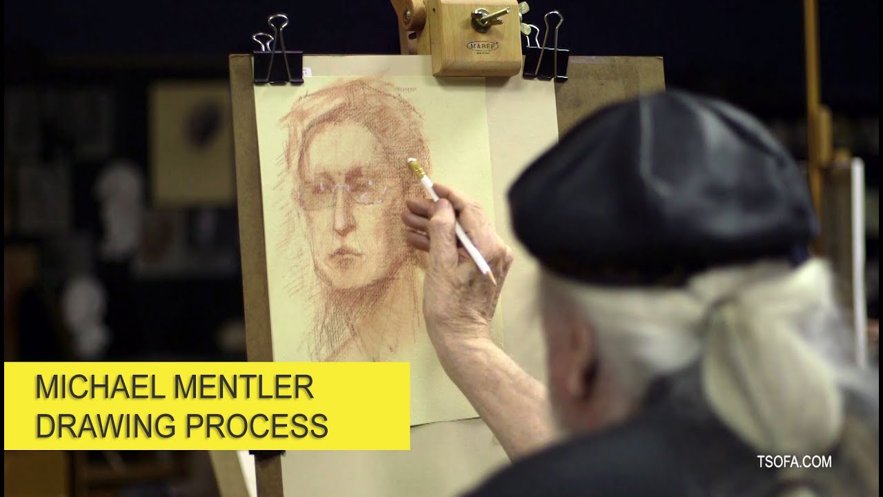 Portrait drawing process by Michael Mentler, pastel on paper