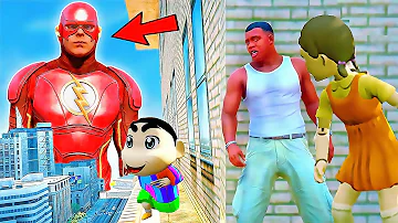 Franklin and Shinchan & Pinchan play HIDE AND KILL with Squid Game Doll In GTA 5