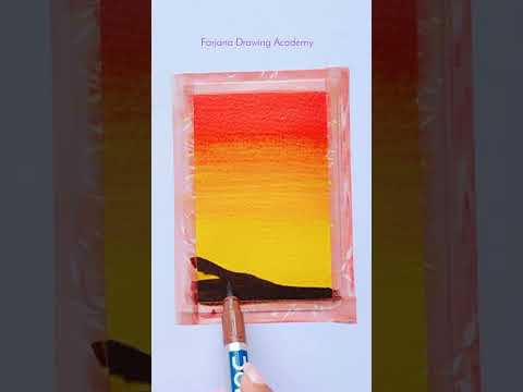 Painting with DOMS brush pen || Sunset scenery painting tutorial for beginners #shorts #sunset