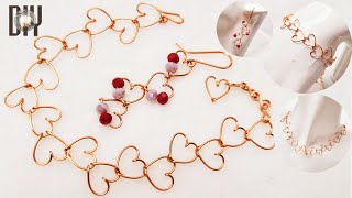 Tutorial heart chain bracelet 💖 endless love | Simple Earrings, necklace 991