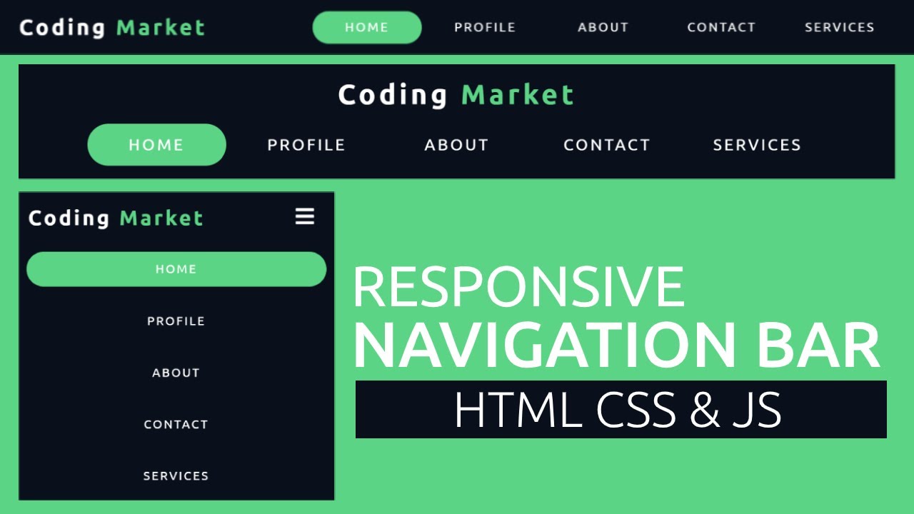 Responsive Navigation Bar using HTML CSS and Javascript - YouTube