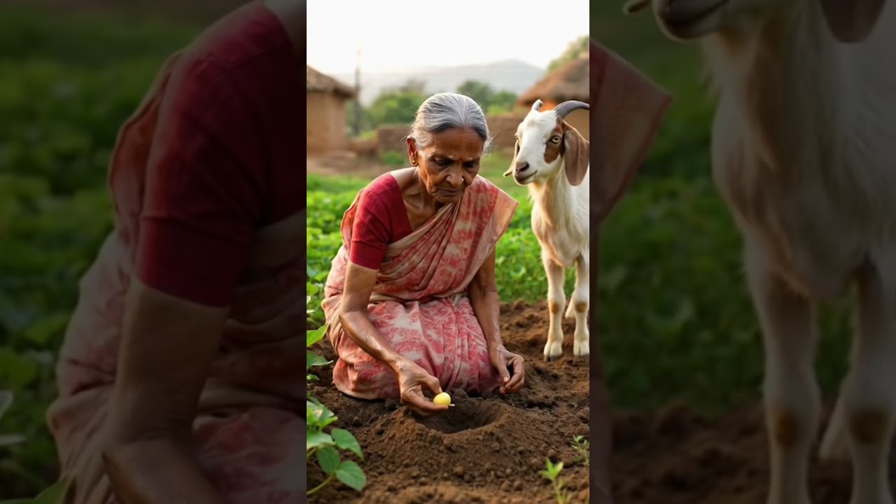 Grandmother And Goat Planted A Lemon Tree