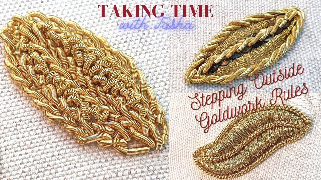 Experimental Gold Leaves 3 ways- Goldwork Hand Embroidery Leaves Series