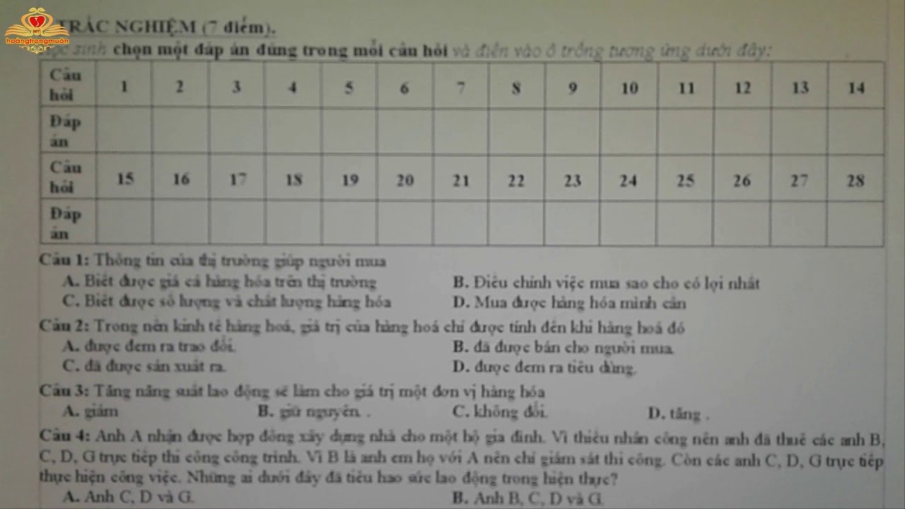 Đề và đáp án kiểm tra giữa học kỳ I môn GDCD 11│Năm học 2020-2021│First semester test - youtube