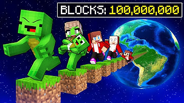 Mikey Family and JJ Family Walk 100,000,000 Blocks in Minecraft! (Maizen)