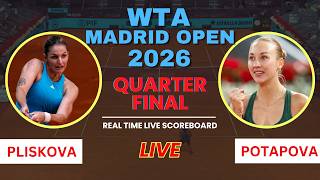 Karolina Pliskova vs Anastasia Potapova Live Score : WTA Madrid Open 2026 | Quarter Finals