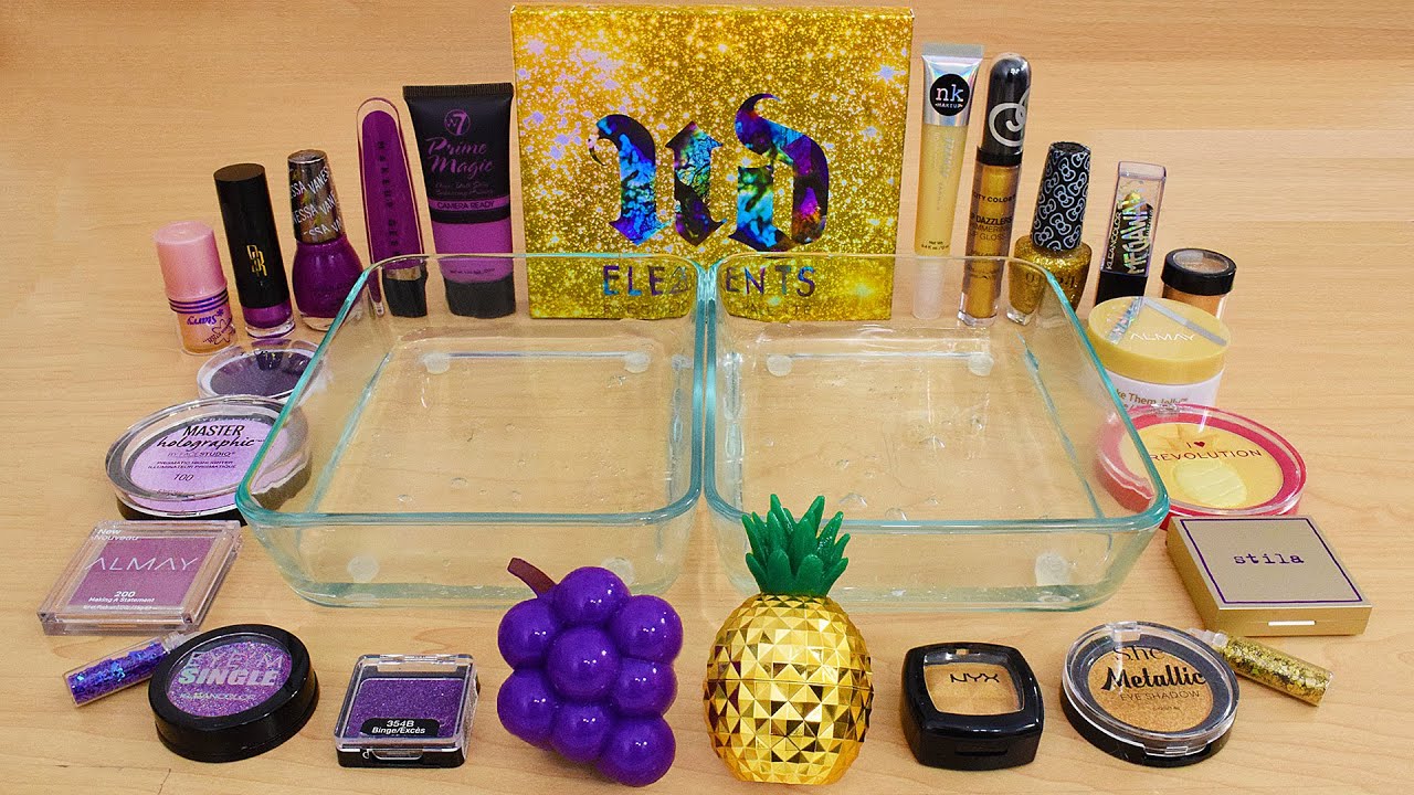 Purple vs Gold - Mixing Makeup Eyeshadow Into Slime ASMR 327 Satisfying Slime Video