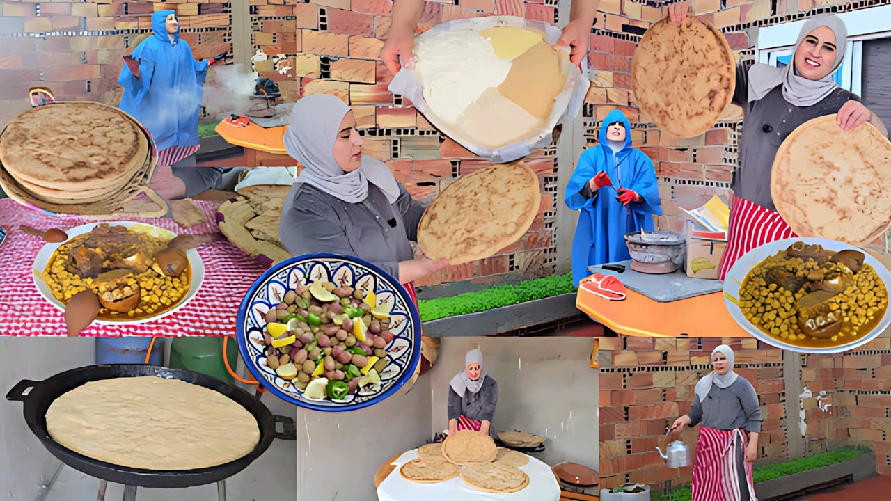 أجواء شتوية دافئة ❄️ خبز ريفي في الدار + لكرعين بالحمص بنة زمان