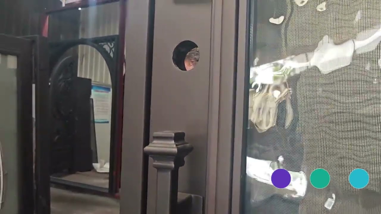 Wrought Iron Door Single Opening French Door Openable Entry Door With Aqua Rhythm Glass Panel