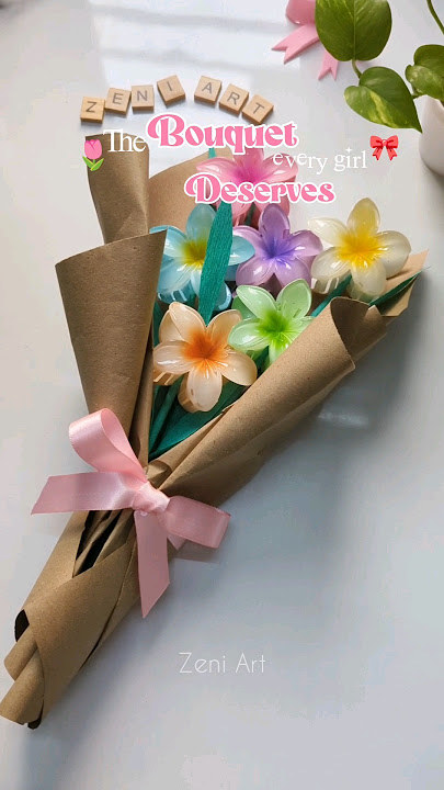 🌷Cutest Hair Claw clip bouquet gift idea 🌷✨ #DIY #giftsforher #subscribe