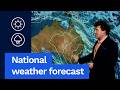 National Weather Forecast: Showers in the east and WA, dry warm and sunny elsewhere