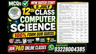 Federal Board 12th Class Computer Science Paper 2026 came 100% from our Guess Paper .