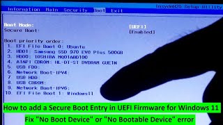 How to add Boot entry in UEFI  Windows 11 | Fix No Boot Device error on Windows Computer