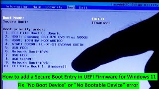 how to add boot entry in uefi  windows 11 | fix no boot device error on windows computer