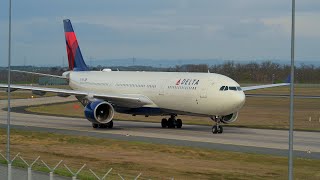 Frankfurt Airport Planespotting Delta Air Lines Airbus A330-323X N817NW Landing RWY25R Close Up 4K