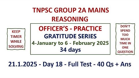 TNPSC GROUP 2A MAINS REASONING GRATITUDE SERIES - DAY 18 - 40 Qs + Ans. PDF link in Comment Section