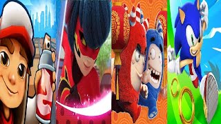 SUBWAY SURFERS Little Rock VS Oddbods Turbo Run VS Sonic Dash -WHISPER Miraculous Ladybug & cat noir screenshot 3