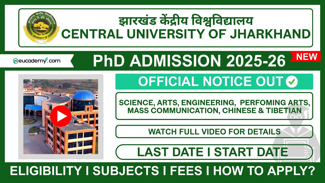 Central University of Jharkhand CUJ PhD Admission 2025-26 Notification ...