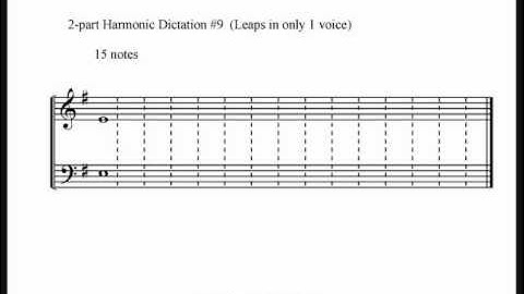 2 Part Harmonic Dictation #9:  15 notes (Leaps in only 1 voice)