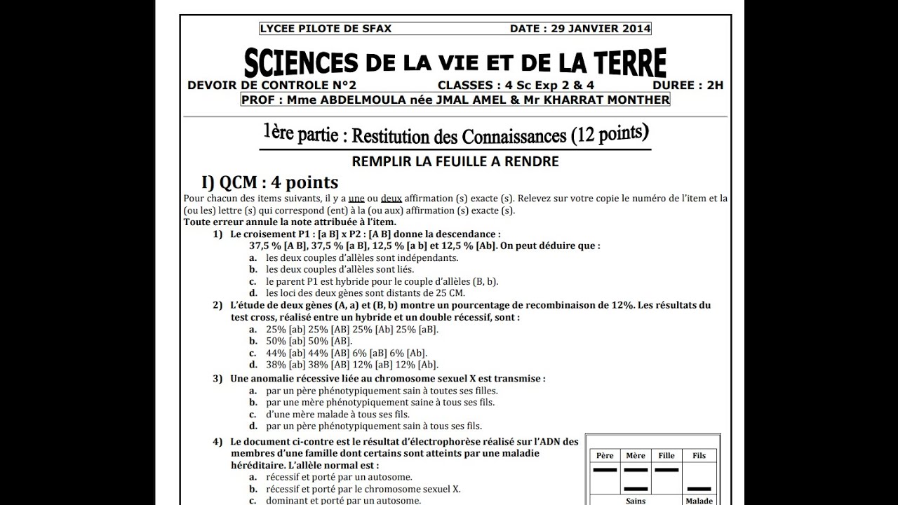Devoire De Controle N 2 Bac Sciences