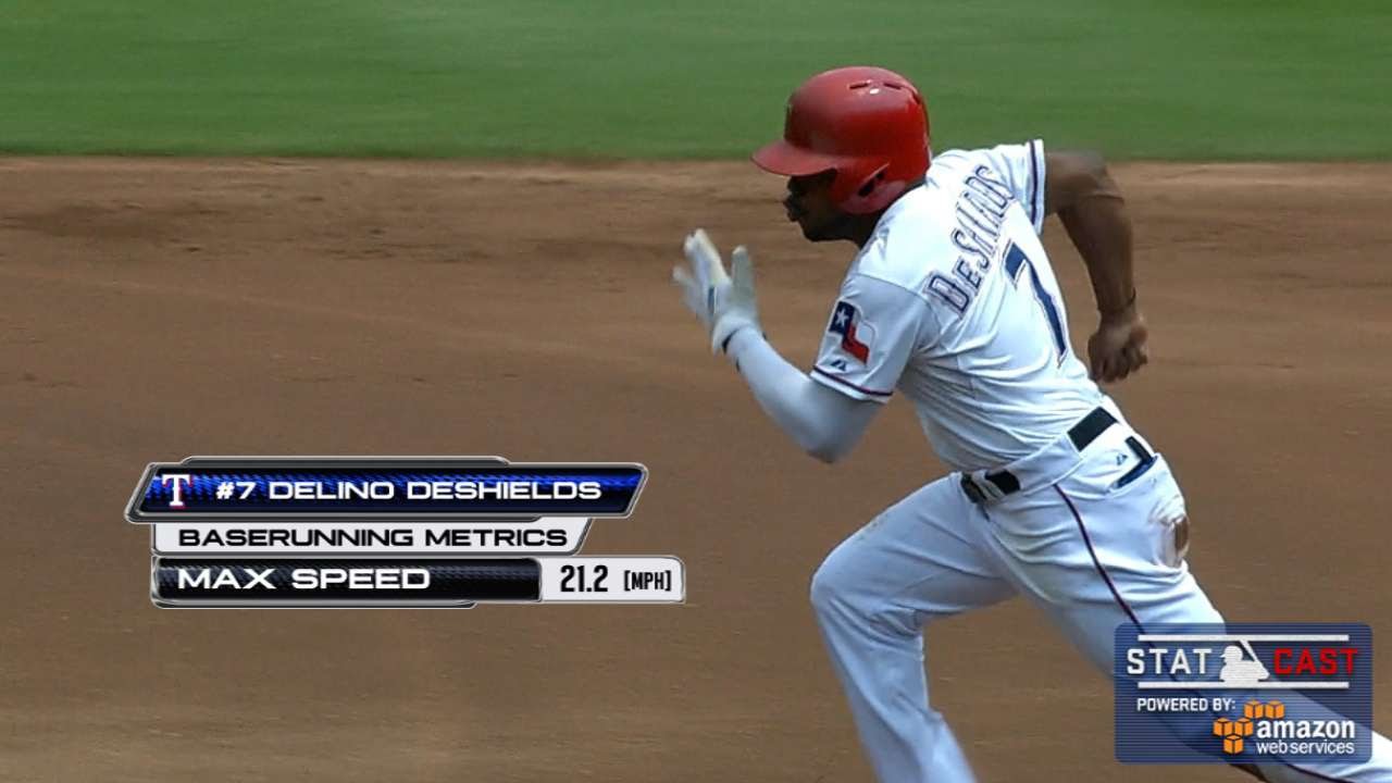 TB@TEX: Statcast tracks DeShields' speed on bases