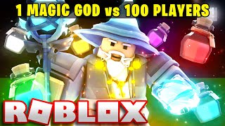 1 MAGIC GOD vs 100 PLAYERS... (Roblox Bedwars)