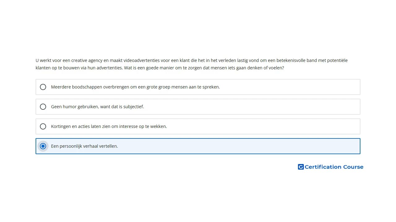 U werkt voor een creative agency en maakt videoadvertenties voor een klant die het in het verleden l