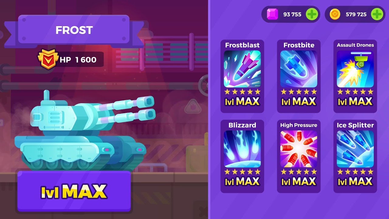 Tank Stars Gameplay | FROST UPGRADED TO MAX LEVEL 1600HP