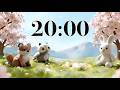 20 Minute Focus Timer 🌸 Cheerful Knit Animals, Spring Cherry Blossoms, & Calm Acoustic Music