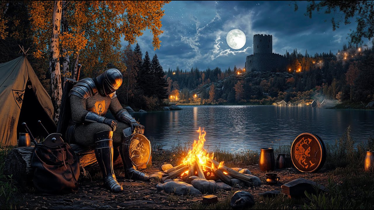Knight’s Autumn Night by the Fire🔥| Medieval Campfire Ambience with Medieval Music