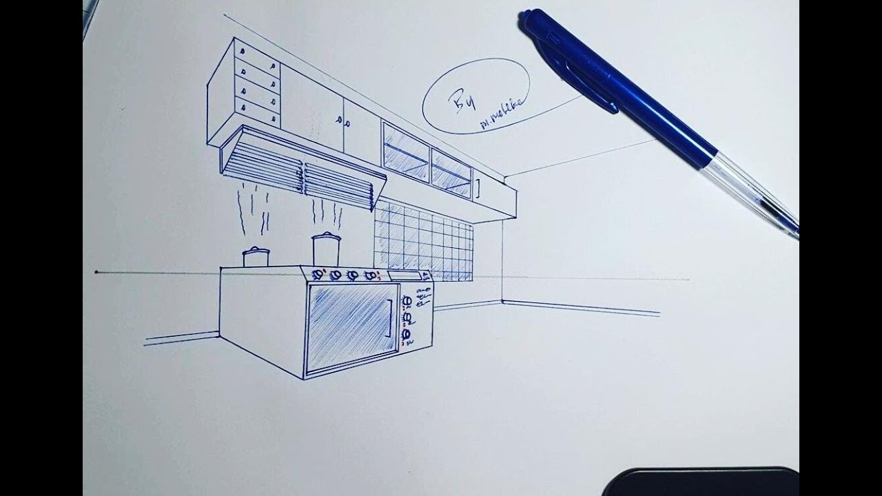 How to draw a Kitchen with a Stove in 2 Point Perspective. - YouTube