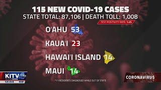 6 new COVID-related deaths, 115 new infections recorded in Hawaii, DOH reports