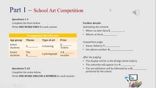Ielts Listening Actual Test Part 1 School Art Competition Answer Transcript