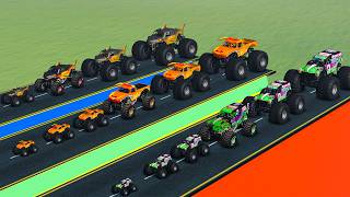 BeamNG 15 Big & Small Monster Trucks Racing and Jumping Through Giant Portal screenshot 5