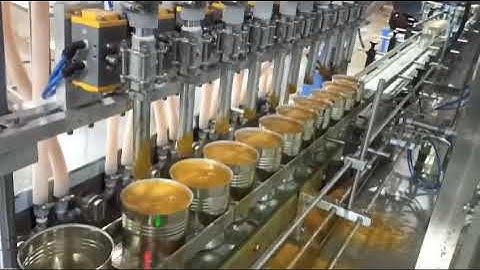 Mango pulp processing. automatic mango pulp filling and seaming. automatic can seamer