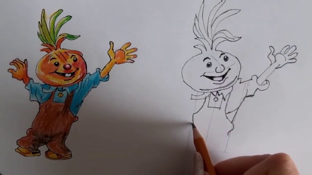 Нарисовать чиполлино карандашом поэтапно для детей