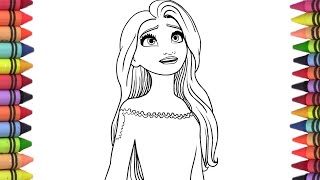 Disney princess Elsa drawing, how to draw Elsa from Frozen movie, princess colouring step by step