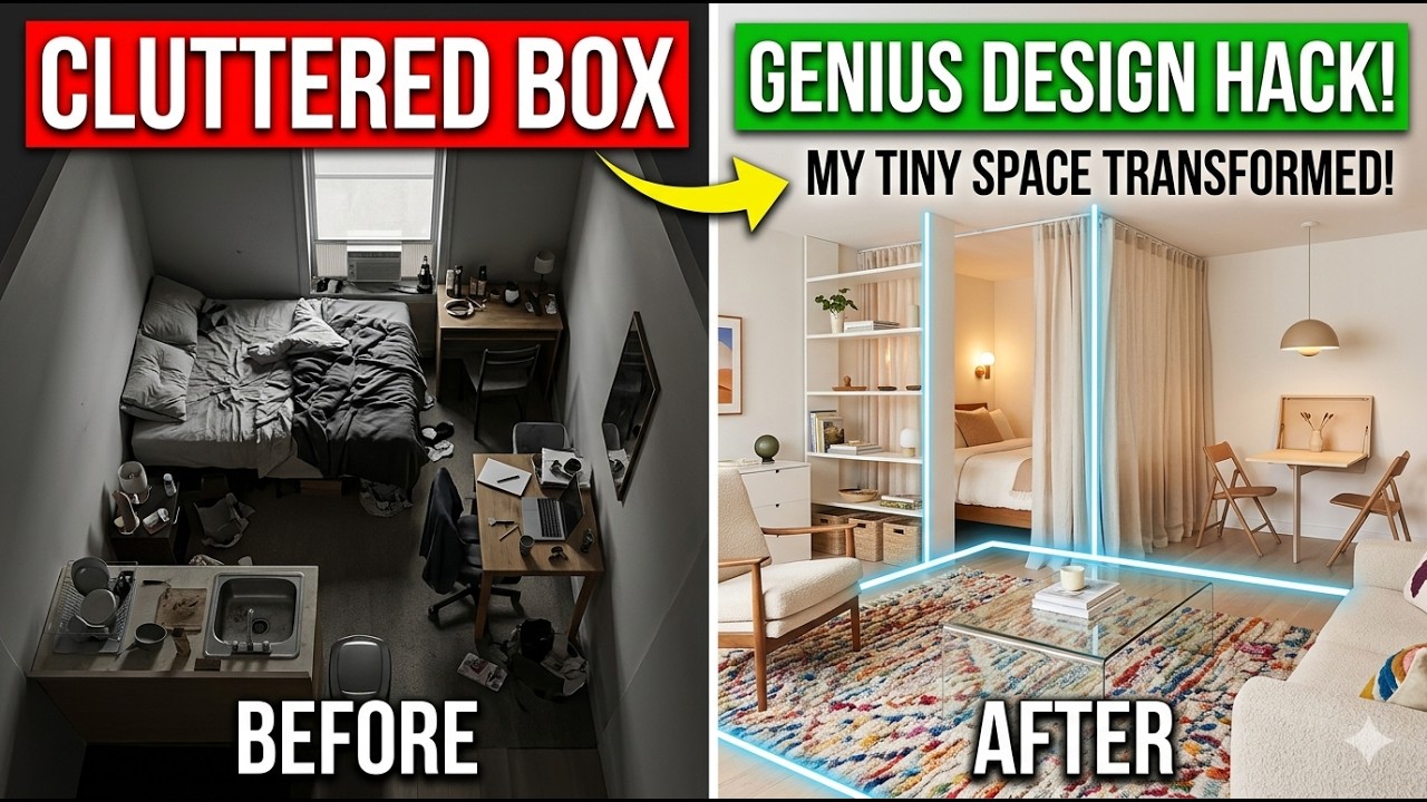 This Studio Apartment Feels HUGE (Genius Invisible Wall Hack!) - YouTube