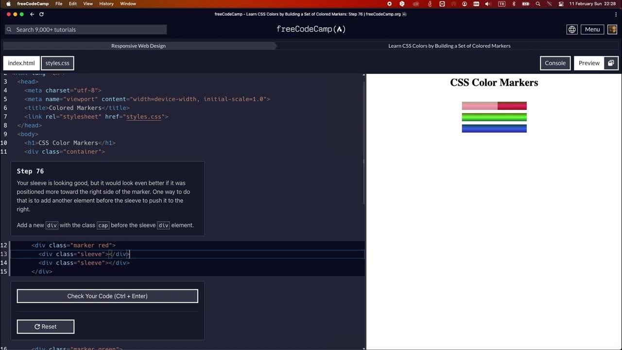 Learn css colors by building a set of colored markers step 76 