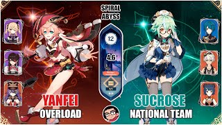 Spiral Abyss 4.6 | Yanfei Overload & Sucrose National Team | Floor 12 - 9 Stars | Genshin Impact