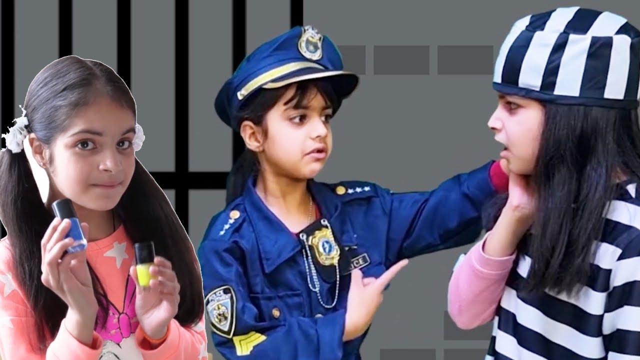 Katie Cutie messes up Ashu makeup and police cop stories for kids