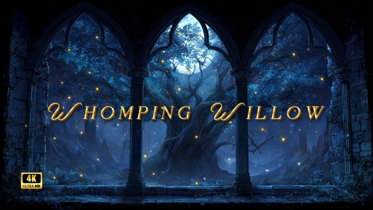 Whomping Willow Inspired Window View | Dark Fantasy Ambience • Wind & Snow