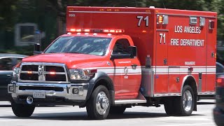 LAFD Ambulance responding with siren and lights: Rescue 71