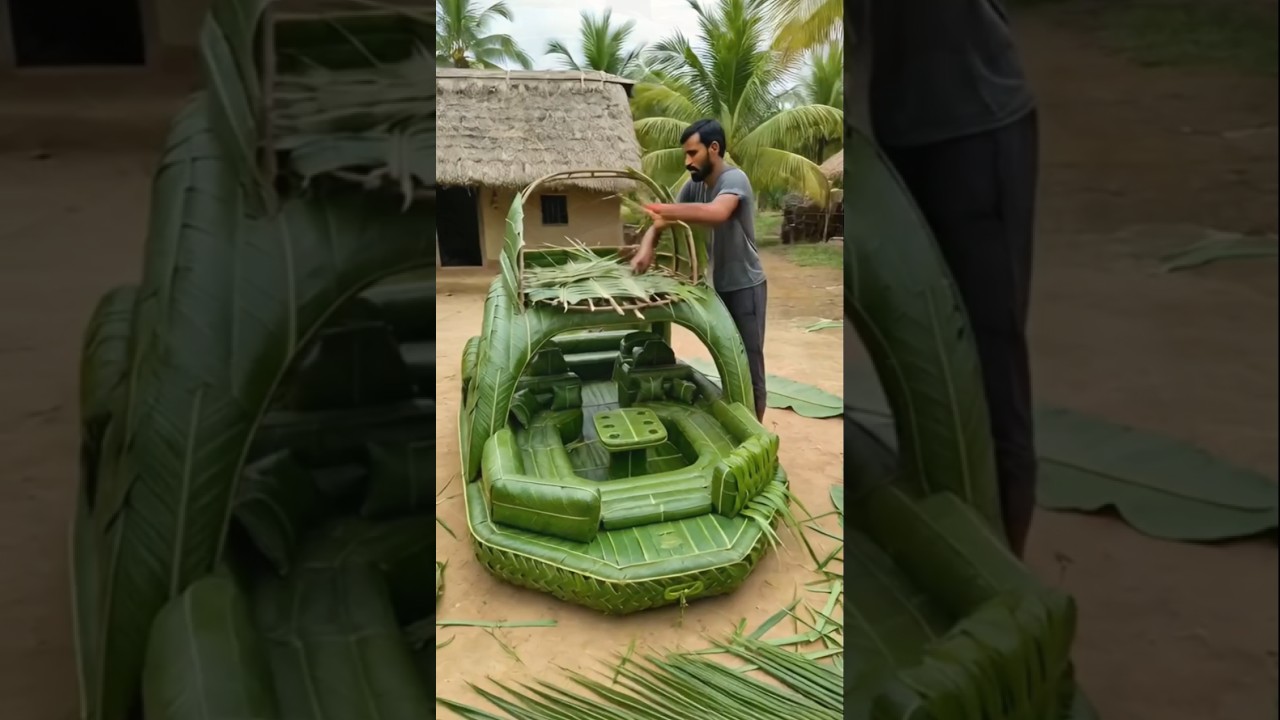 Handmade mini boat structure leaf craft design 🌱🚤✨