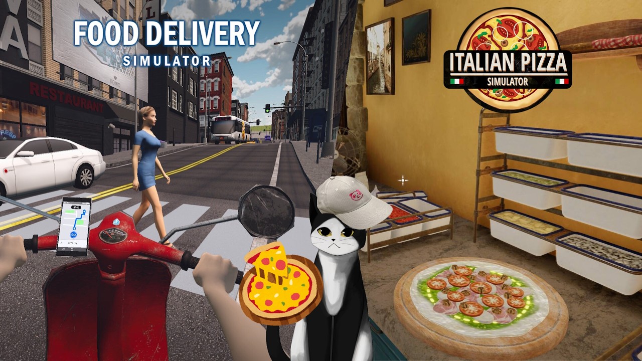 「Food Delivery/Italian Pizza Simulator #01」ピザ作ったら出前で送る？！| Two simulatorslops in one night!