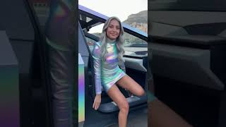 lady Holographic Chrome Tesla Cybertruck -  #chrome #tesla #cybertruck #car #rich #supercars #travel