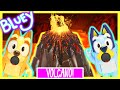 Bluey volcano erupts hot lava   bluey volcano eruption explosion  bluey toys for kids pretend play