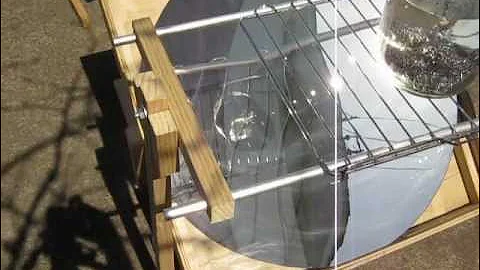 Boiling 2500ml water with sunlight and parabolic mirror (glass breaks)