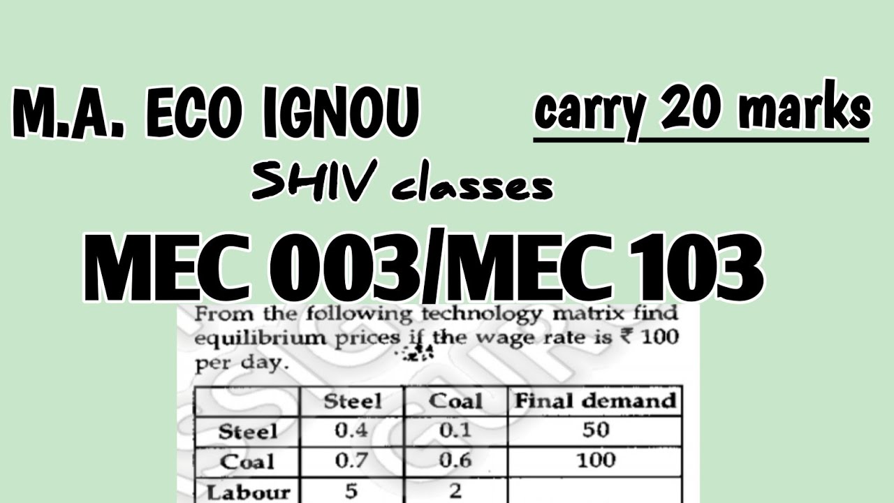 Mec 003 mec 103 m a economics ignou input output analysis 2 2